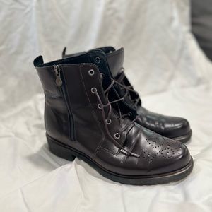 NIB Munro Sarah LEATHER Combat Boots Black Size 8 M Booties